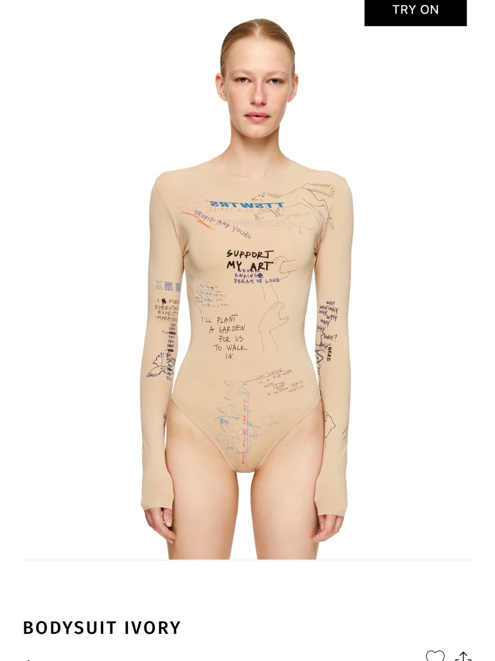 Ivory Long-Sleeve Graphic Bodysuit TTSWTRS